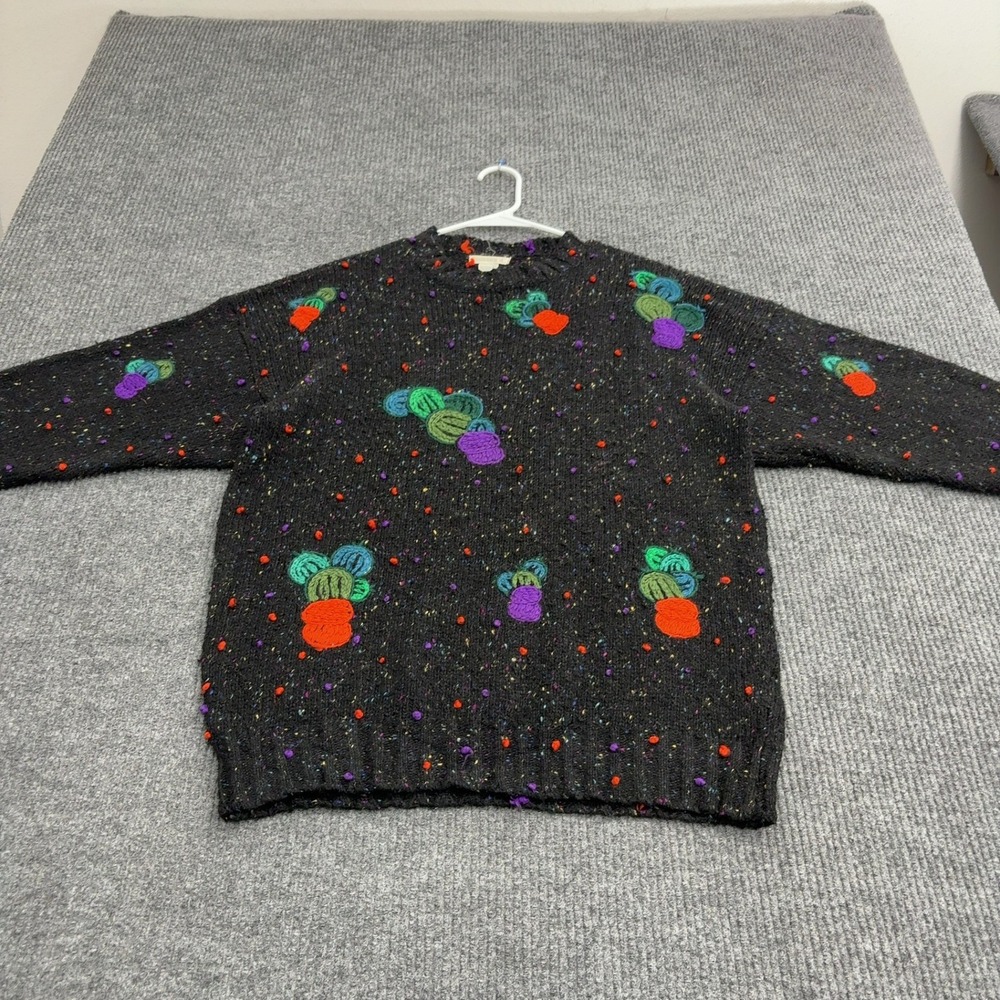 Vintage Susann D Sweater Womens M Black Wool Blend Cactus Popcorn Knit Eclectic